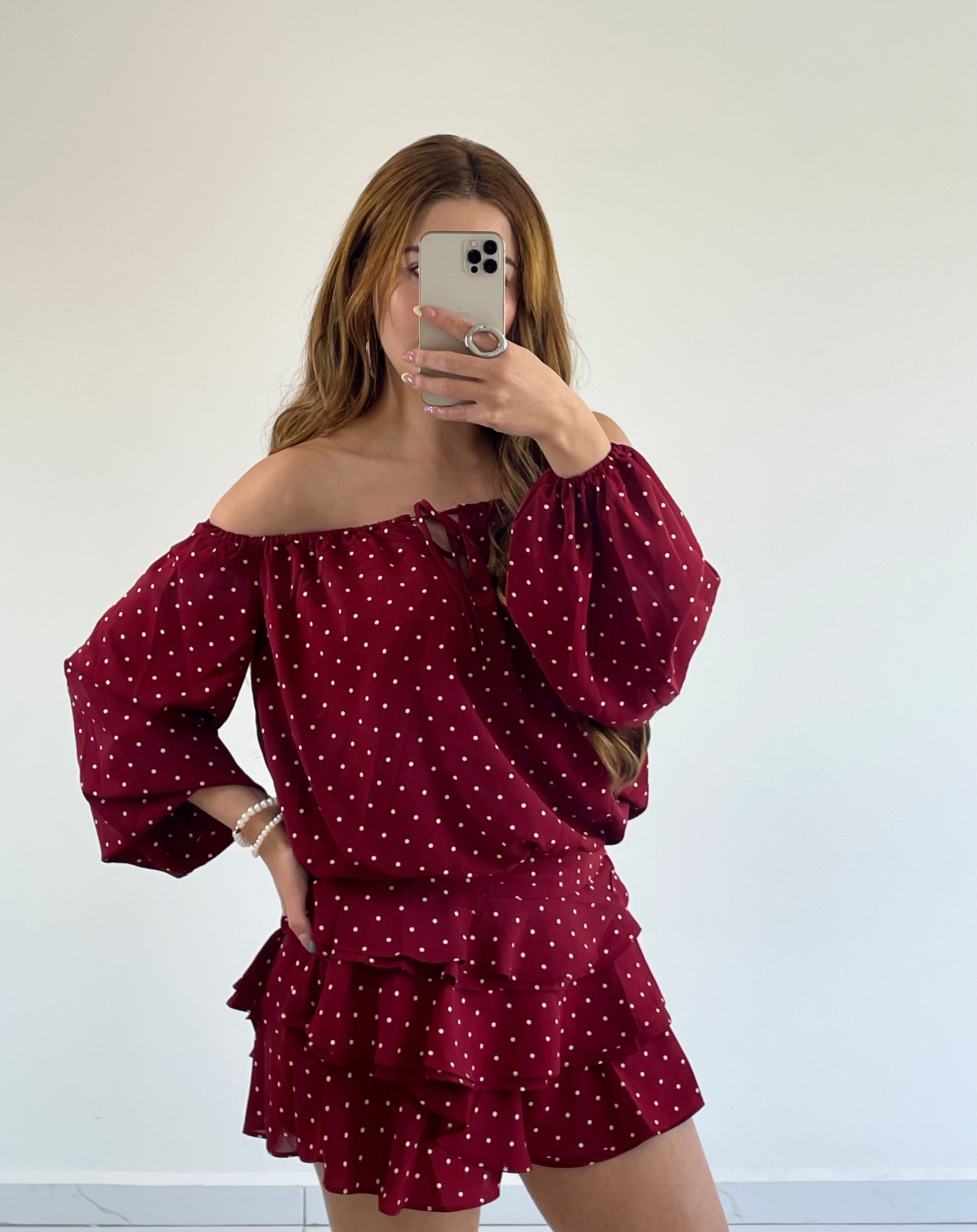 BLUSA POLKADOT BURGUNDY